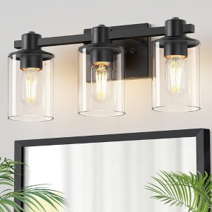 YANSUN 20 in. 3-Light Matte Black Damp Rated Vanity Light Clear Glass Shade with Dimmable No Bulbs Included - 1 of 1