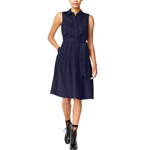 maison Jules Womens Utility-Pocket Shirt Dress, Blue, X-Small - 1 of 1