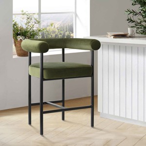 Velvet Counter Height Stool with Back and Arms, 1-Pack Modern Upholstered Bar Chair with Wide Seat for Kitchen Island or Home Bar-Maison Boucle - 1 of 4