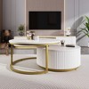 COWLOWN Black 27.5-in Elegant Fluted Nesting Side Tables, Space-Saving Set with Built-In Drawer & Gold Finish - 2 of 4