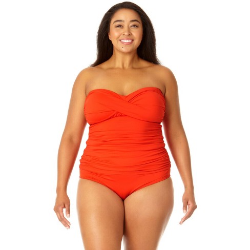 Anne Cole Plus - Twist Front Bandeaukini Swim Top, Red Spice 18w : Target