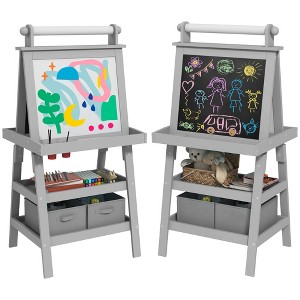 BABYYER Art Easel for Kids, Double Sided Toddler Easel with Paper Roll, Magnetic Whiteboard, Chalkboard and Storage, Wooden Easel for Ages 3-6 Years - 1 of 4