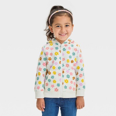 Image of Toddler Girls' Girls' Fleece Zip-Up Sweatshirt - Cat & Jack™ Cream 2T
