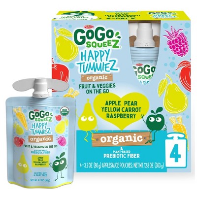 GoGo SqueeZ Happy TummieZ Organic Apple Raspberry Pear Yellow Carrot - 12.7oz/4ct