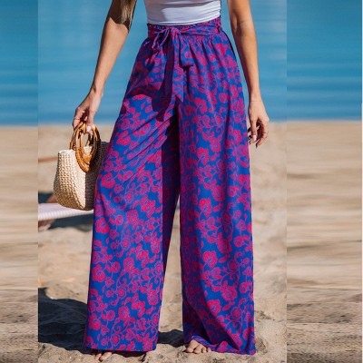 Women's Vibrant Floral Beach Palazzo Cover Up Pants - Cupshe