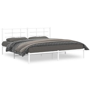 vidaXL White Metal King Bed Frame with Headboard - Powder-Coated Steel Bedroom Furniture - 81.5x78x35.4 Inches - Under-Bed Storage Space - 1 of 4