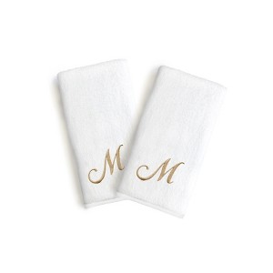 Linum Home Textles Monogrammed Luxury 100% Turkish Cotton Novelty White  Hand Towel (Set of 2) - 1 of 1
