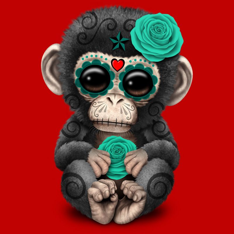 Men's Design By Humans Blue Day of the Dead Sugar Skull Baby Chimp By jeffbartels T-Shirt, 2 of 5