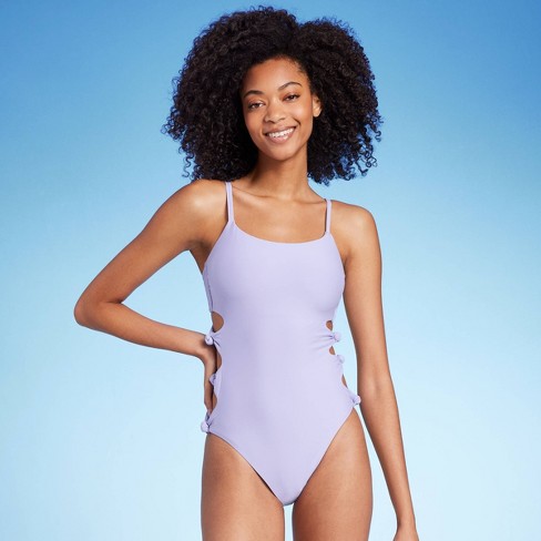 Women's Cut Out Knotted One Piece Swimsuit - Shade & Shore™ Lilac Purple XS
