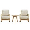 Outdoor 3 Pcs Furniture Set, PE Rattan Rocking Chairs and Wooden Accent Table, Sofa Set with PE Cushions and Wooden Frame-Coolbibila - 4 of 4