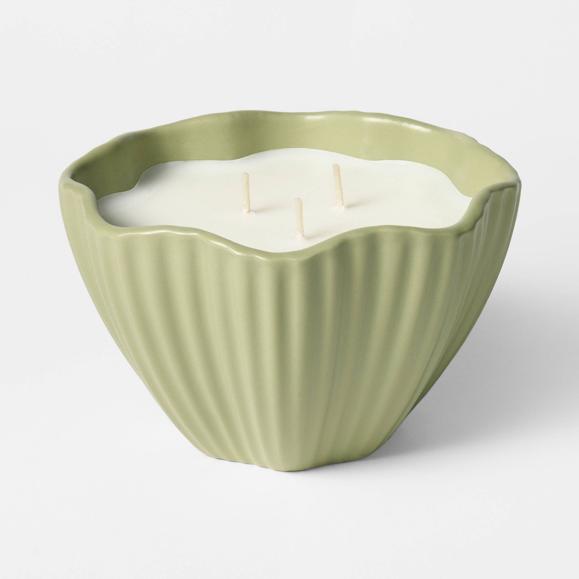 3 Wick Wavy Ribbed Ceramic Sunflower Ivy Jar Candle Light Green 18oz - Threshold™ designed with Studio McGee
