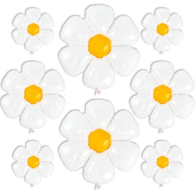 PartyWoo Foil Balloons Daisy White Flower 43 28 19 Inch 8 pcs