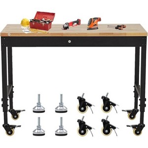 Adjustable Workbench with Wheels,Heavy-Duty Load Capacity Work Bench with Power Outlets, Pegboard & Oak Wood Top, Mobile Work Table for Garage - 1 of 4