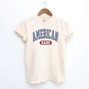Simply Sage Market Women's Varsity American Babe Short Sleeve Garment Dyed Tee - 1 of 2