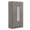 YOOCOZZ Modern 3-Door Freestanding Wardrobe with Lockable Top Drawer, Full-Length Mirror and Top Cabinets - Gray - 3 of 4