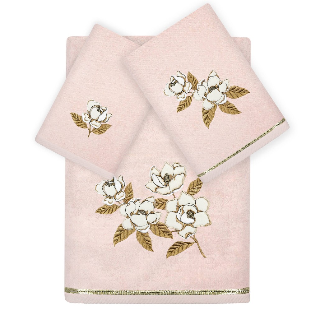 Photos - Towel 3pc Maggie Design Embellished Assorted Bath  Set Blush - Linum Home Textiles: Midweight Terry