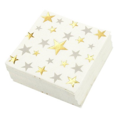 Blue Panda 50 Pack White Star Disposable Paper Cocktail Napkins Party Supplies 5 x 5 Inches