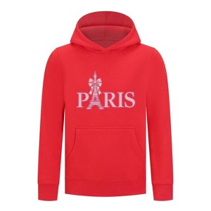 Everyday Kids Paris Bow Girls Pullover Hoodie – Pink Eiffel Tower City Graphic Sweatshirt - 1 of 4