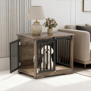 32"Dog Crate Furniture with Barn Doors,Heavy Duty Wooden Pet Kennel Cage,Double Door Chew&Escape Resistant,Side Table Dog Crate for Small&Medium Dogs - 1 of 4