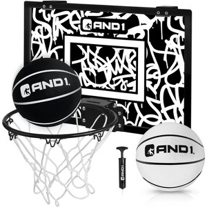 AND1 Over the Door Mini Basketball Hoop: 18x12 Shatterproof Backboard, 2 Mini Basketballs, and Hand Pump Included - Ultimate Indoor Accessory - 1 of 4