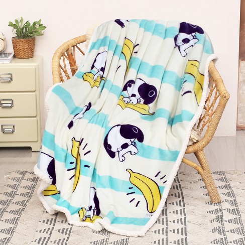 Catalonia Banana Dog Print Fleece Throw Blanket Soft Mink Plush