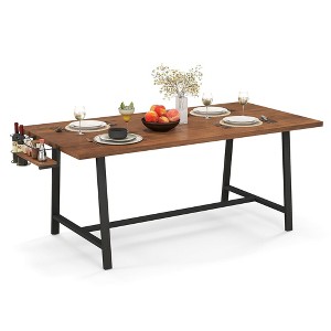 Tangkula 72" Industrial Rectangular Kitchen Table w/ 2-Bottle Wine Rack Condiment Holder - 1 of 4