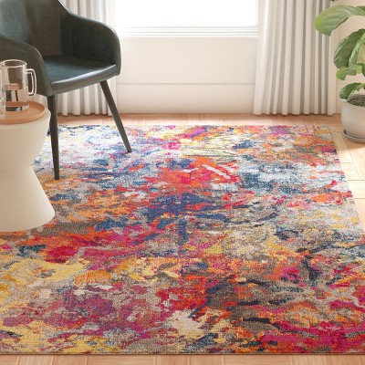 Colorful Abstract Blue and Orange Synthetic Area Rug