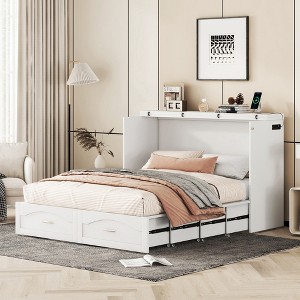 Queen Size Murphy Bed Wall Bed With Drawer And A Set Of Sockets Usb Ports White Modernluxe Target