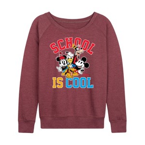 Women's - Disney - School Is Cool Lightweight French Terry Wide Neck Long Sleeve Shirt - 1 of 4