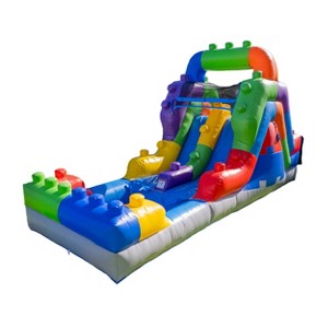 HeroKiddo Block Party 12' Dual Lane Backload Water Slide with Attached Pool and Blower - 1 of 4