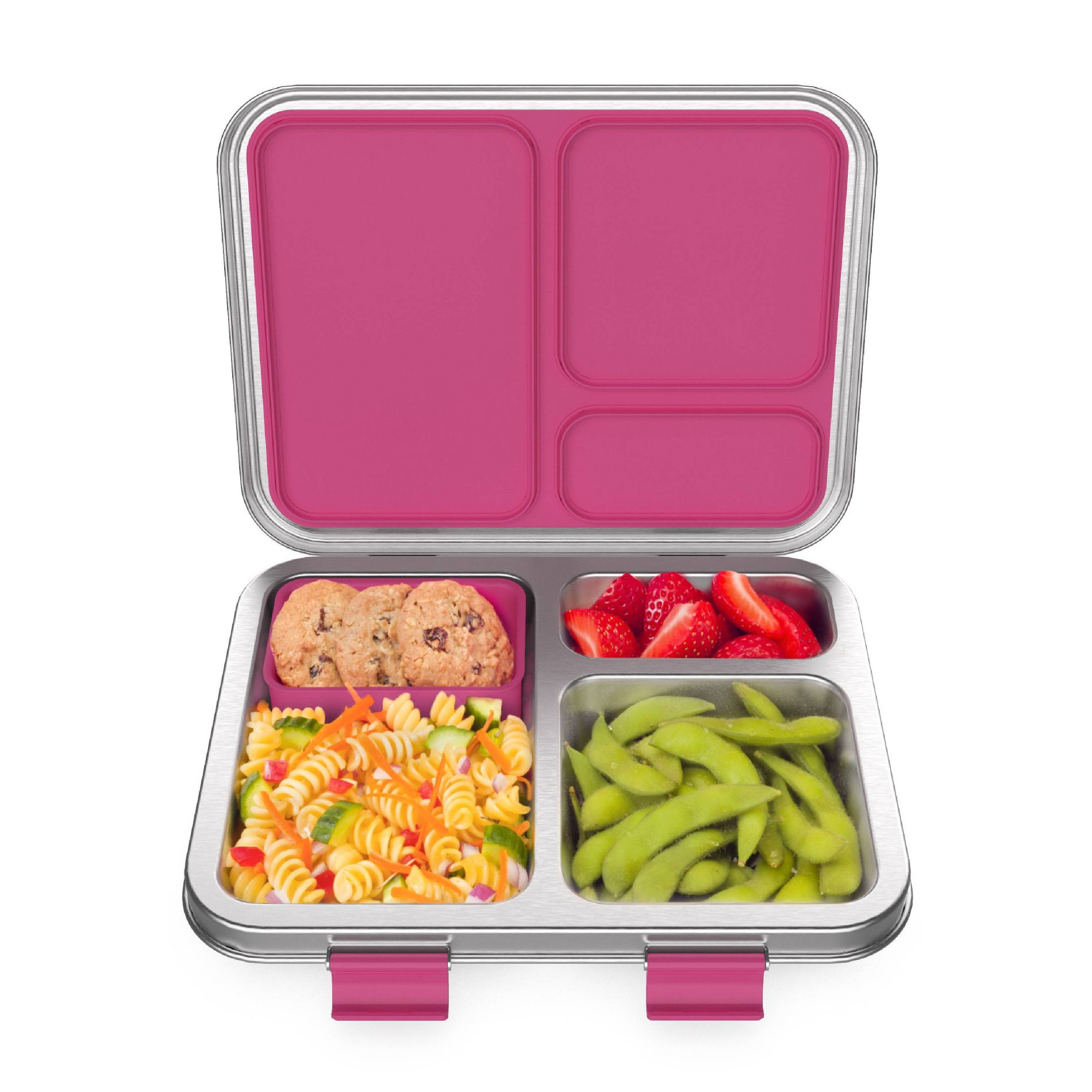 Bentgo Kids' Stainless Steel Leakproof 3 Compartments Bento-Style Lunch Box - Fuchsia