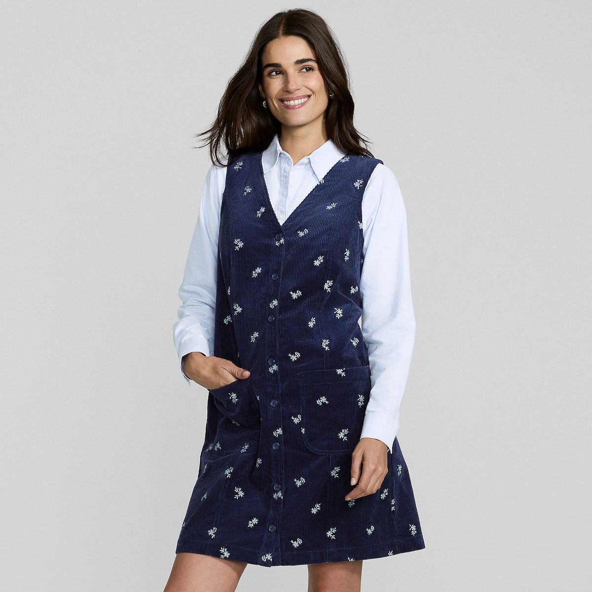 Lands' End Women's Wide Wale Corduroy Shift Dress