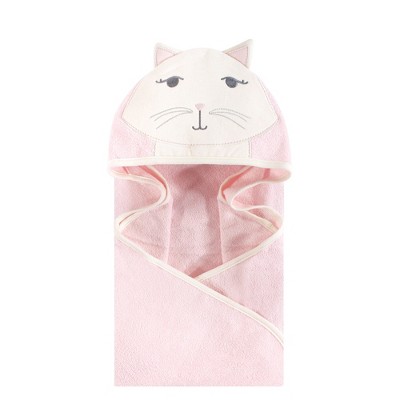 Hudson Baby Infant Girl Cotton Animal Face Hooded Towel, Kitty, One Size