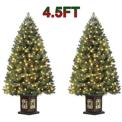 Whizmax 4.5ft Artificial Christmas Tree,Prelit Christmas Tree with 300 Warm White Led Lights,and Nine-Headed Bird Base,Perfect Christmas Decor,2Pcs