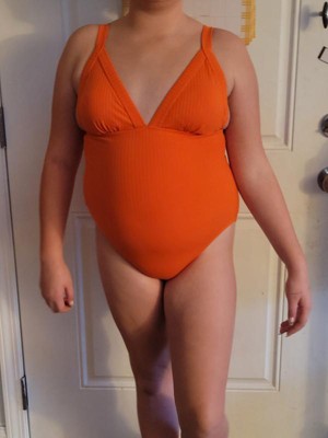 Women's Ribbed Triangle One Piece Swimsuit - Shade & Shore™ Orange Xl :  Target