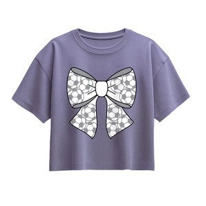 Girls' - Instant Message - Soccer Bow Short Sleeve Boxy Graphic T-Shirt - 1 of 3