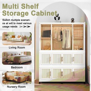 ORRD Portable Wardrobe Closet with 12 Magnetic Doors & Hanging Rod, White - 1 of 4