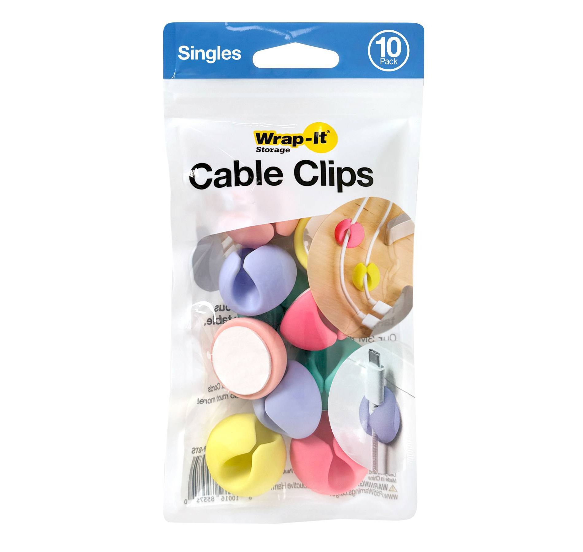 Wrap-It Cable Clips 10pk Bright Pastel