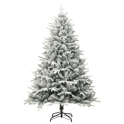 vidaXL Artificial Christmas Tree 94.5" with Flocked Snow, Green PVC & PE Material, Adjustable Branches