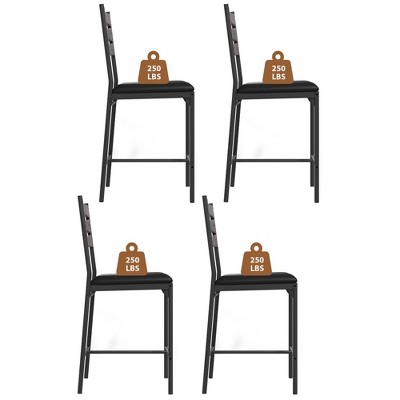 Bar Stools Set of 4, Upholstered Bar Chairs with Back, 44.4 Inches Kitchen Bar Stools with Footrest, Thick Cushion