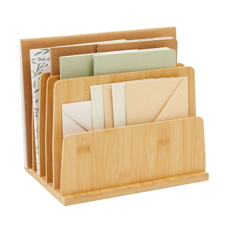 Paper Junkie Bamboo Wooden Mail Holder, File Sorter, File Sorter for Letter and Folder Document Storage, Envelope Organizer with 5 Slots, 10x7 in, 1 of 9