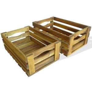 VidaXL Apple Crate Set 2 Pieces Solid Acacia Wood - 1 of 4