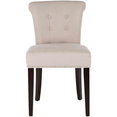 Transitional Taupe Linen Parsons Side Chair with Silver Nail Heads