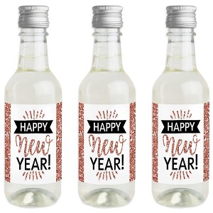 Big Dot of Happiness Rose Gold Happy New Year - Mini Wine and Champagne Bottle Label Stickers - New Year's Eve Party Favor Gift - Set of 16 - 1 of 4