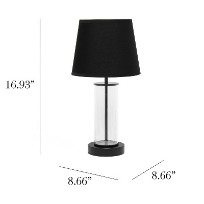 Black Metal and Clear Glass Table Lamp with Fabric Shade