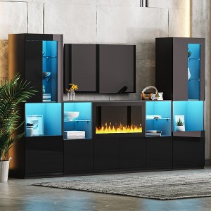 TIRAMISUBEST 3-Piece Entertainment Center Set with 34.2" Non-heating Electric Fireplace, TV Stand with LED Lights, Media Console with Shelves - 1 of 4