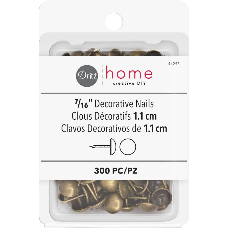 Dritz 7/16&#34; 300ct Home Smooth Decorative Nails Antique Brass, 1 of 4