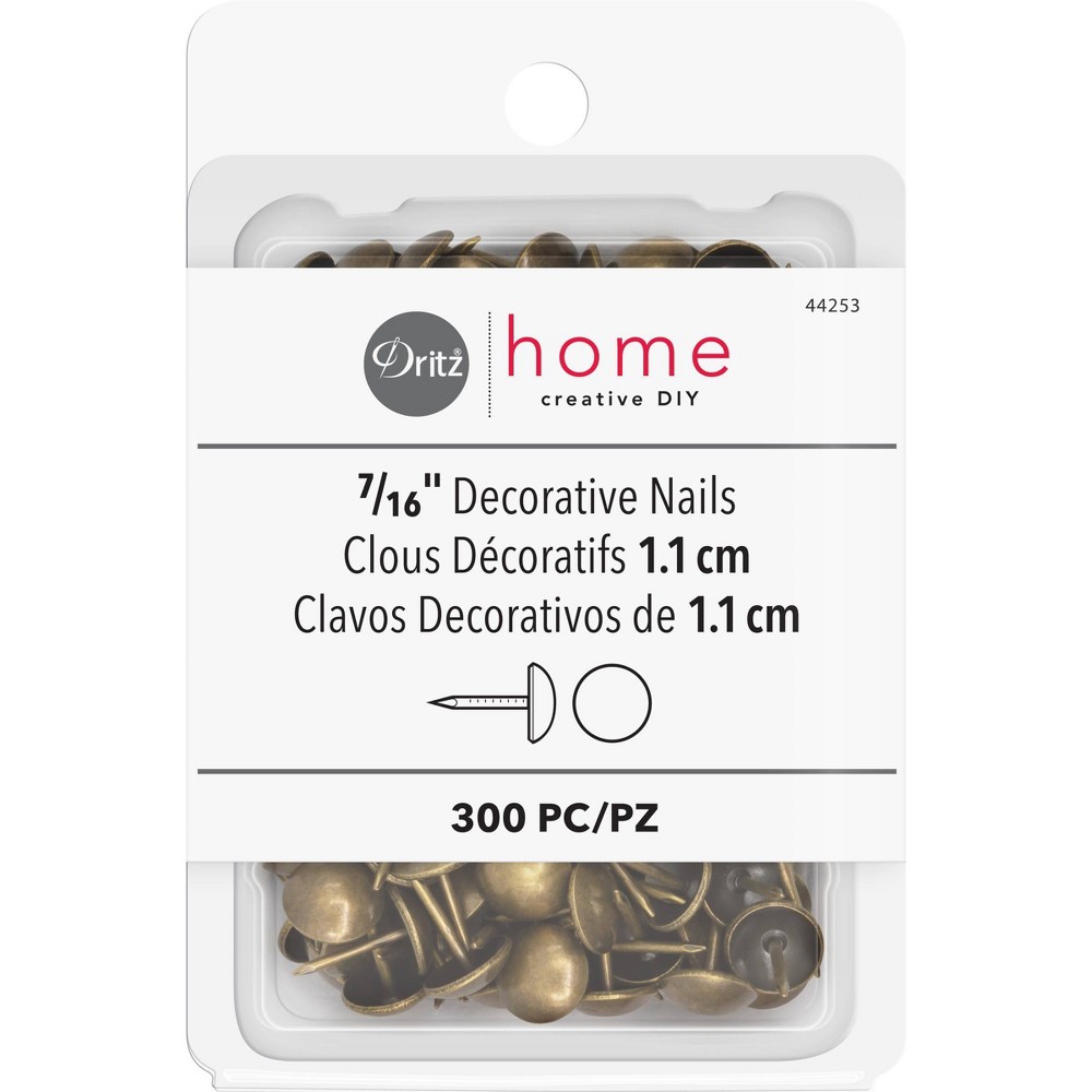 Dritz 7/16" 300ct Home Smooth Decorative Nails Antique Brass: Furniture & Craft Embellishments, Small Brass Nails