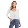 Clearlove Women's Cropped Bolero Cardigan – 3/4 Sleeve V-Neck Basic Classic Casual Button Down Knit Soft Sweater Top - 3 of 4