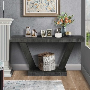 Vintage Industrial Console Table for Living Room Office, Rectangular Wood Sofa Table with Distressed Wood Finish - 1 of 4